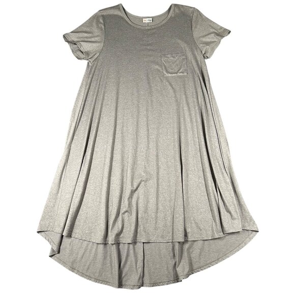 Lularoe Womens Medium Solid Gray Short Sleeve Carly Dress High Low Midi Hem - Picture 1 of 8